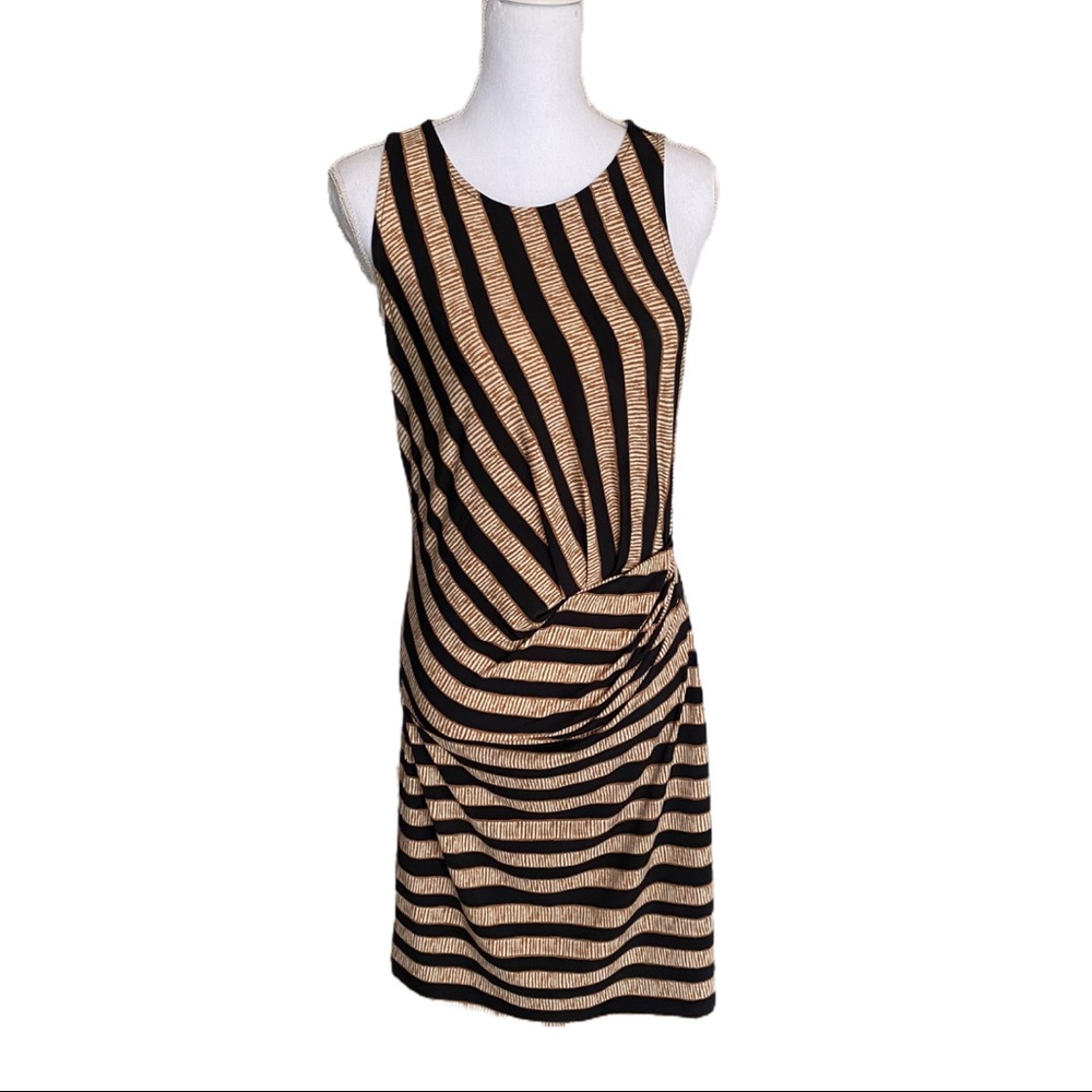 Loft Striped Gathered Waist Stretchy Midi Dress
